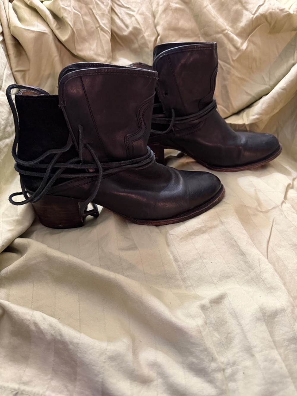 Freebird by Steven Dark Brown Leather Ankle Booties with Wrap Laces
